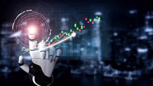 Robot Hand Touching Interactive Financial Growth Chart