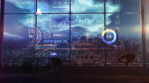 Futuristic Holographic Cryptocurrency Exchange Data Display UI Animation