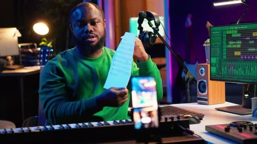 Musician Records Music Tutorial in Cozy Home Studio