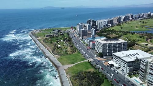 Aerial view of the city of Cape Town and Lion's head mountain in South Africa