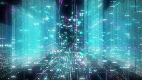Futuristic Digital Data Tunnel Flow