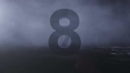 3D Countdown. Number Fly Over Wet Terrain