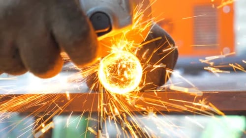 Detail View on Metal Processing with Circular Saw