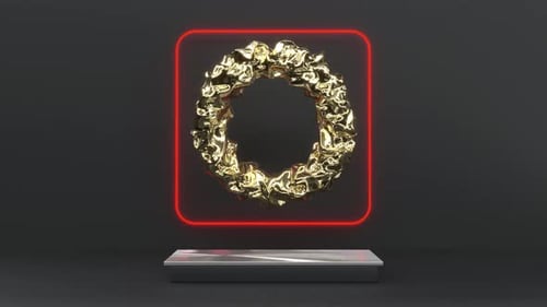 Abstract Gold Liquid Morphing Ring In Neon Square Frame