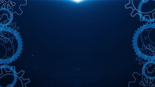 Abstract Gears and Grid Business, technologie d'entreprise, particules, boucle d'arrière-plan numérique