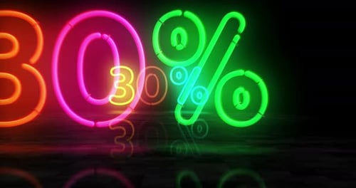 Glowing Neon 30 Percent Discount Sign Animation
