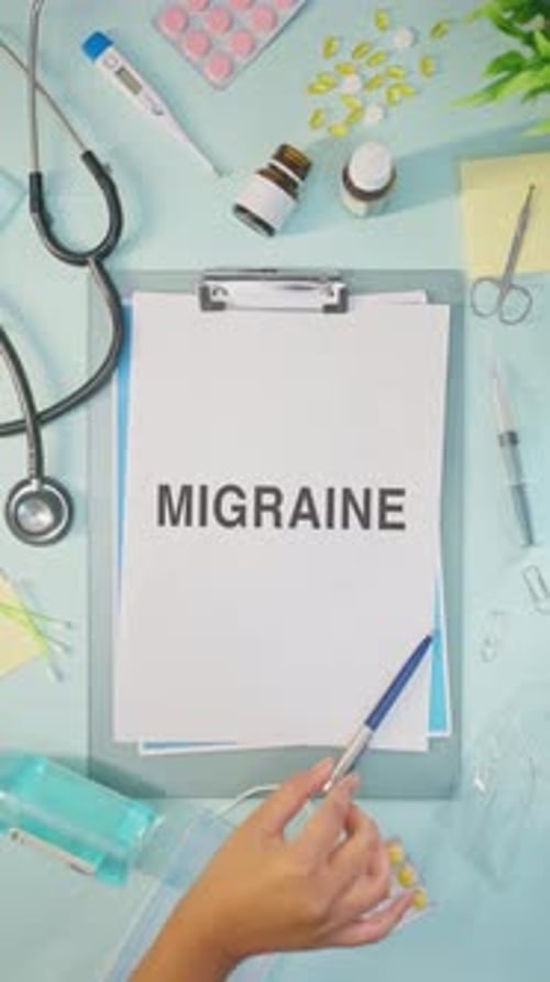 Migraine Diagnosis with Doctor's Tools on Desk