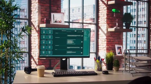 Computer-Setup im Workspace mit großem Sprachmodellprogramm