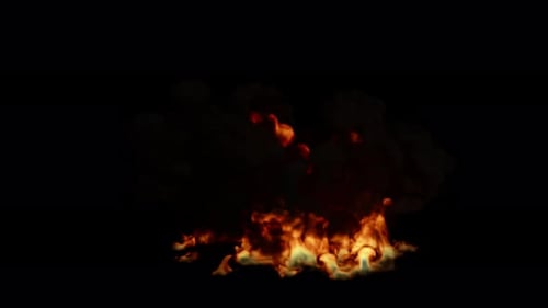 Fire with smoke, transparent background