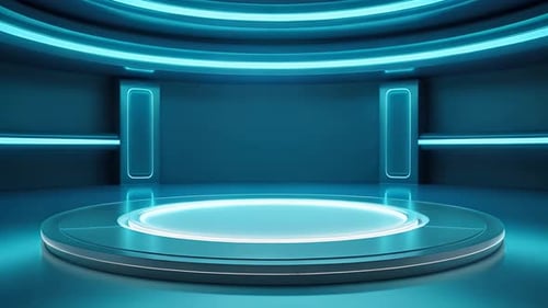 Futuristic Neon Podium Stage for Digital Presentation Background
