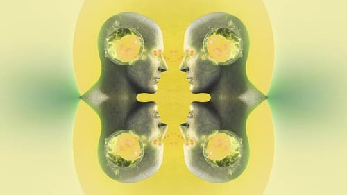 Futuristic Human Heads with Glowing Brain Activity