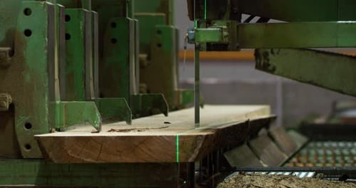Sawing boards from logs with industrial sawmill. Concept: wood industry, timber processing,renewab