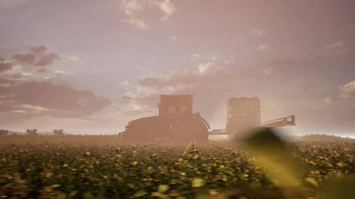 Farming Tractor Plowing And Spraying On Field
