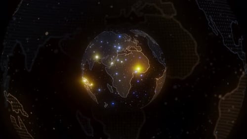 Cyber World Map with Glowing Dots