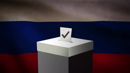 Casting vote into the ballot box during Russia election