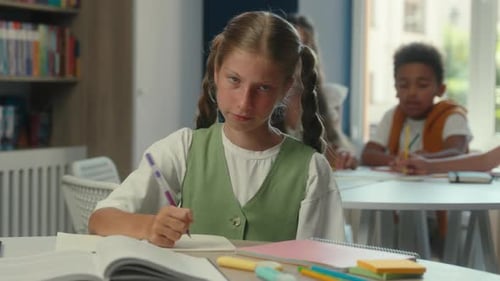Caucasian Teen Sad Girl Displeased Frowning Kid Child Schoolgirl Pupil Student Dissatisfied Looking
