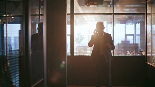 Businessman on Phone in Sunny Modern Office