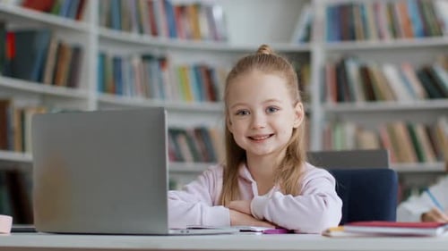 Adorable Little Preteen Girl Primary Student Enjoying Education at School Showing Thumb Up to Camera