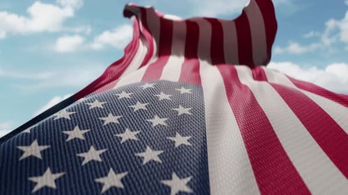 Wavy Flag of United States of America Blowing in the Wind in Slow Motion Waving Official USA Flag