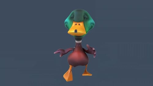Fun 3D cartoon duck running (with alpha channel)