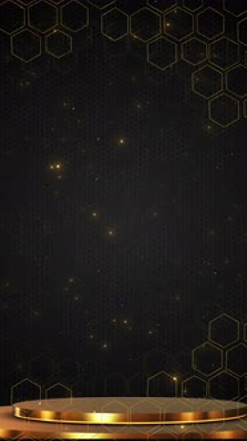 3D animation. Modern futuristic glowing golden lights Podium with ray light glowing background, part