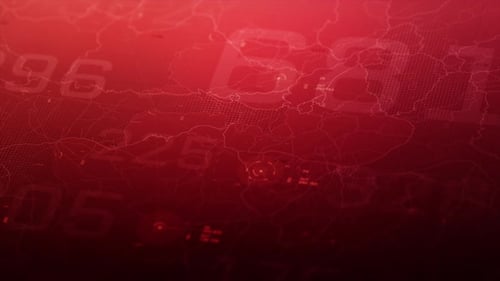 Financial and Internet Data Flows Over a Dark Red Background with Large