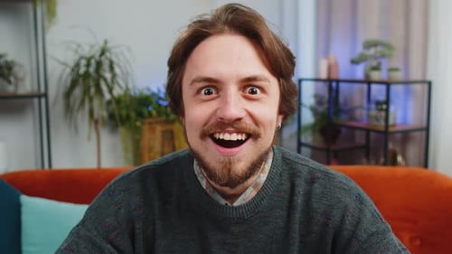 Man Close Up Shows Surprise Indoors