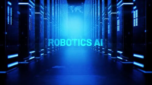 Robotics Ai Words On Hologram Data Center Background