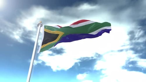 Realistic 3D South African Flag Waving Animation
