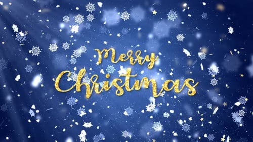 Merry Christmas Golden Glitter Text Reveal with Snowflakes
