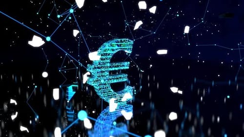 Digital Euro Sign Reveal on Abstract Technology Network
