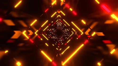 Red And Orange Bright Infinity Neon Abstract Corridor Background Vj Loop I 4K