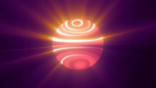 Red orange glowing planet star in space glows with bright rays of the sun magical energy lines, shin