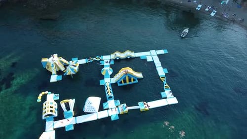 Inflatable water park drone shot