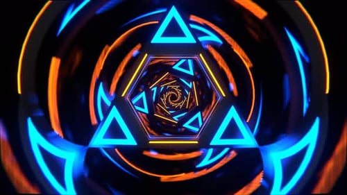 Blue And Orange Neon Triangle Mirror Tunnel Background Vj Loop In 4K