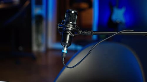 Podcast Microphone Used for Online Livestreaming Channel Close Up