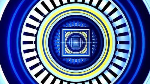 Abstract Blue Yellow White Circular Square Tunnel Pattern Design Background