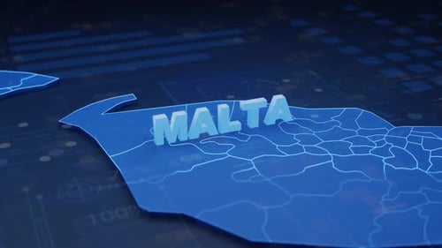 Futuristic Digital Map of Malta Reveal for Corporate Presentations