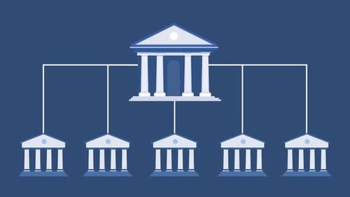 federal reserve bank connecting to all bank branches business banking animation