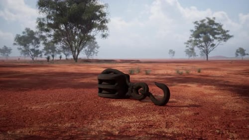 A Rusty Metal Hook on a Vibrant Red Dirt Road