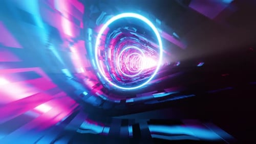 Neon Lights Pink Blue Futuristic Tunnel Abstract Background Digital Vortex Energy S