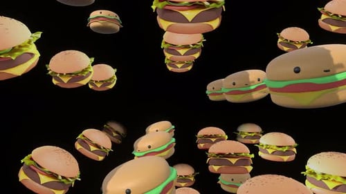 Falling Cartoon Hamburgers Animation with Kawaii Faces
