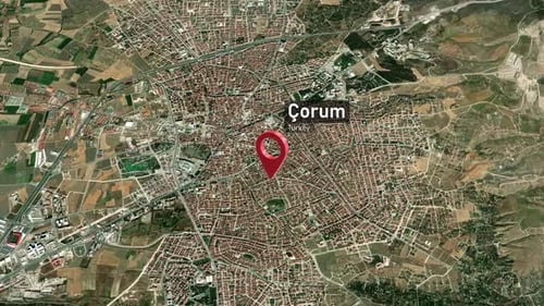 Zoom sur la carte de la ville de Çorum (Turquie) de l'espace à la Terre