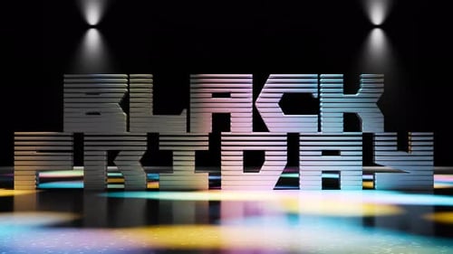 Animated 3D Black Friday Text with Dynamic Lighting and Reflections