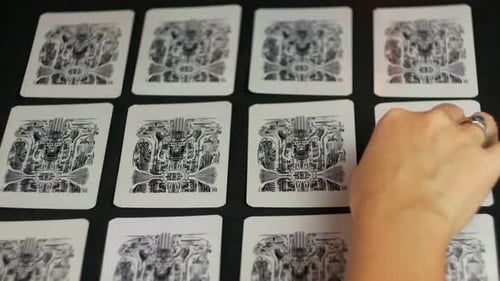 Tarot Cards Laid Out on Table Overhead
