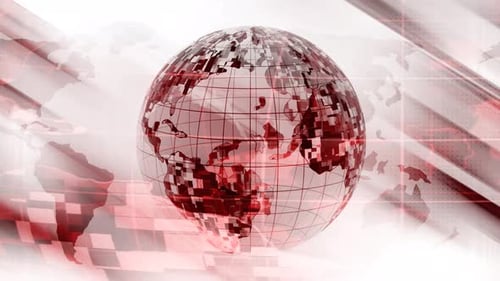 Animated Red Globe and Data World Map Background