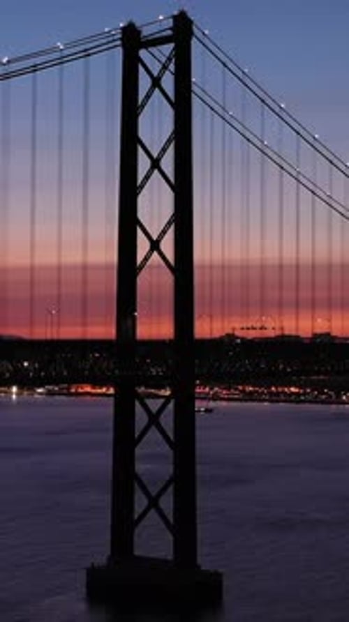 Ponte 25 De Abril Suspension Bridge Portugal Aerial View Vertical Video