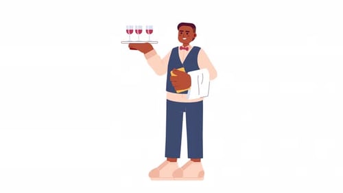 Flat Design Waiter Serving Drinks Animation