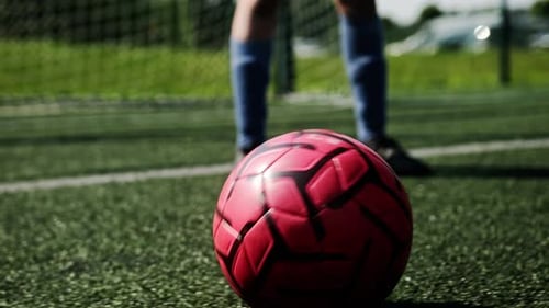 Soccer Ball Rolling By Green Grass During A Soccer Match