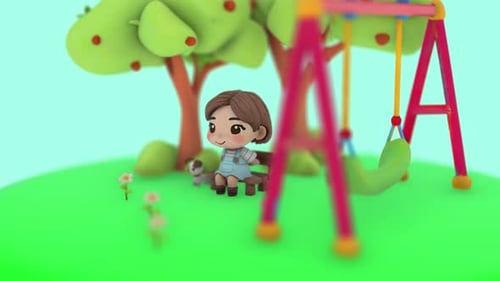 Little Girl Sitting With Her Dog In The Kids Park 3D Animation Loop 4K